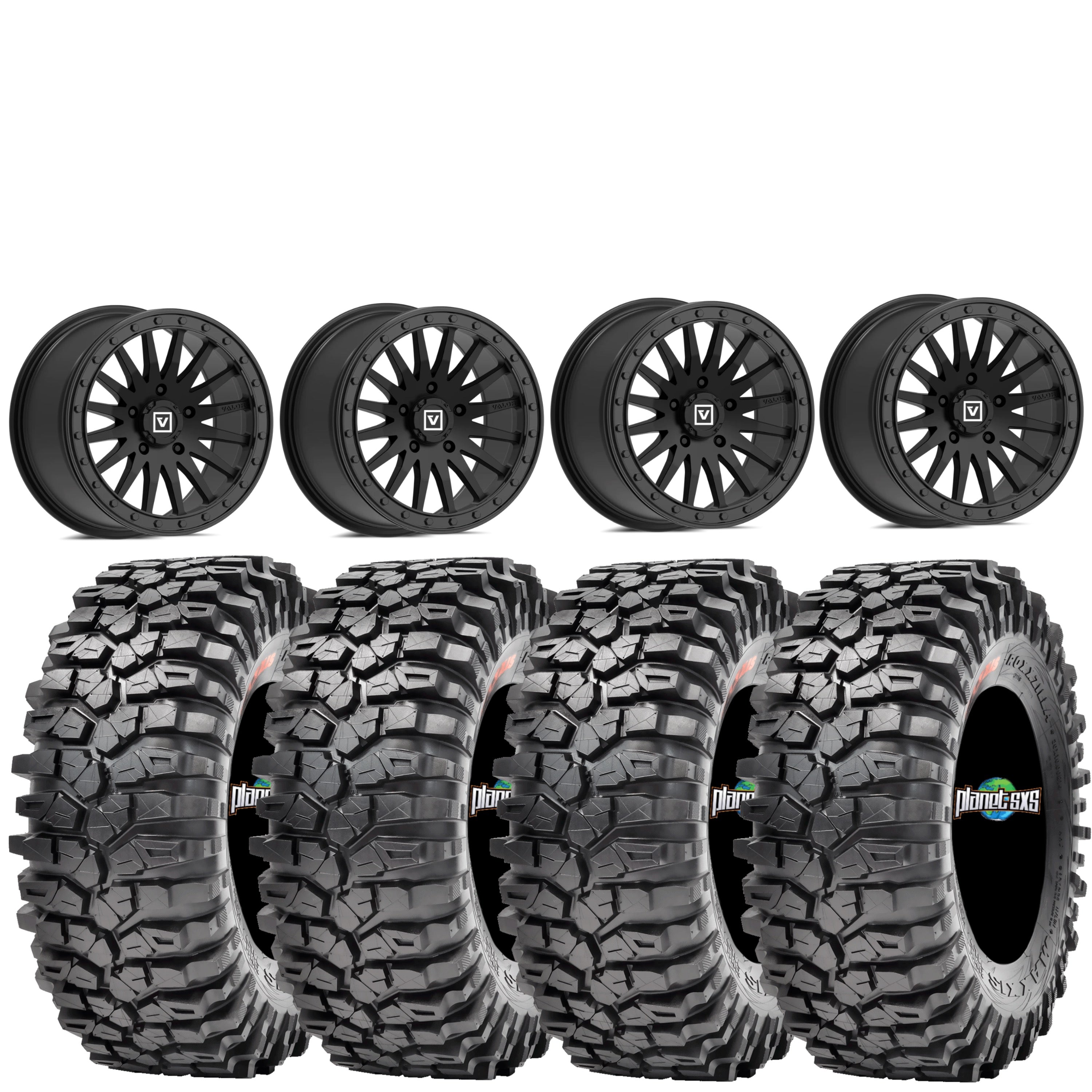 Valor V06 Beadlock Wheels + Maxxis Roxxzilla Tires (Mounted Kit