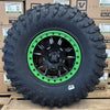 Valor Offroad V15 Satin Black w/ Kawasaki Green Rings Beadlock Wheels + System 3 XC450 Tires (Mounted Kit) β Satin Black Milled | 5x114.3 Bolt Pattern