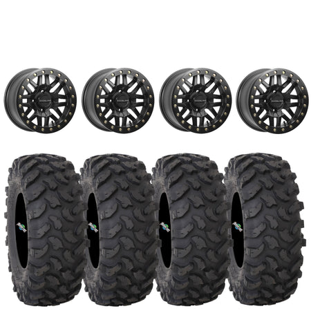 Raceline Ryno Beadlock Wheels + System 3 XTR370 Tires (Mounted Kit) – Matte Black | Fits UTVs with 4x156 Bolt Pattern