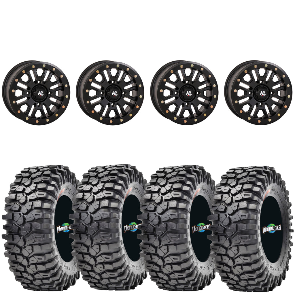 High Lifter HL23 Matte Black Beadlock Wheels on Maxxis Roxxzila Tires – 4/156 UTV Wheel & Tire Kit