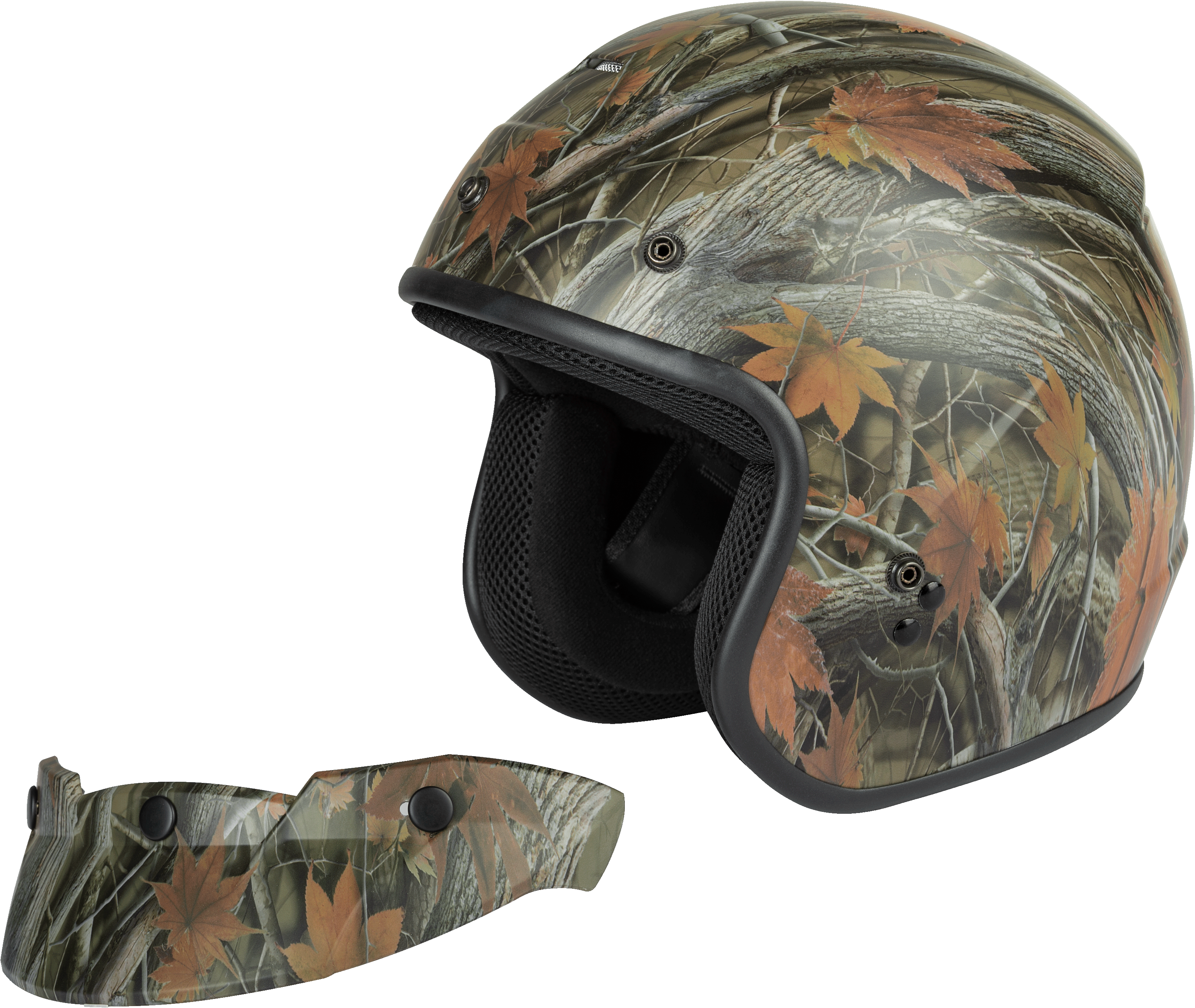 Of 2 Open Face Helmet Leaf Camo Lg