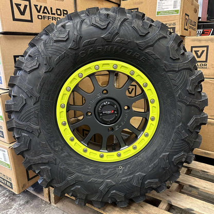 System 3 SB5 Lime Squeeze Beadlocks on Maxxis Carnivores – Mounted UTV Kit