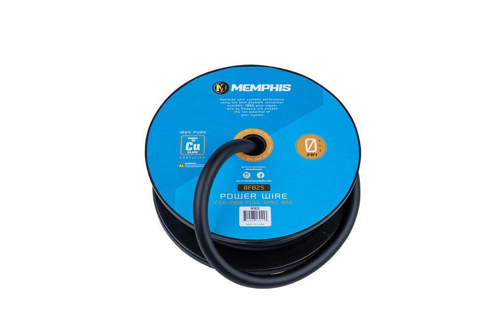 Memphis Audio | 1/0 Gauge Black Wire 25 Ft. Spool