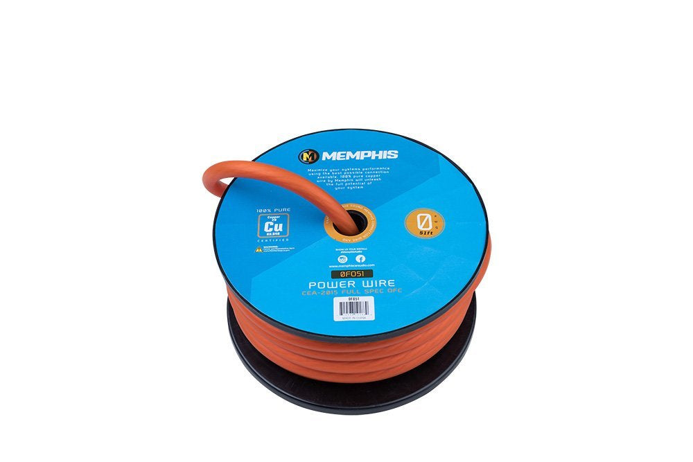 Memphis Audio | 1/0 Gauge Orange Wire 51 Ft Spool