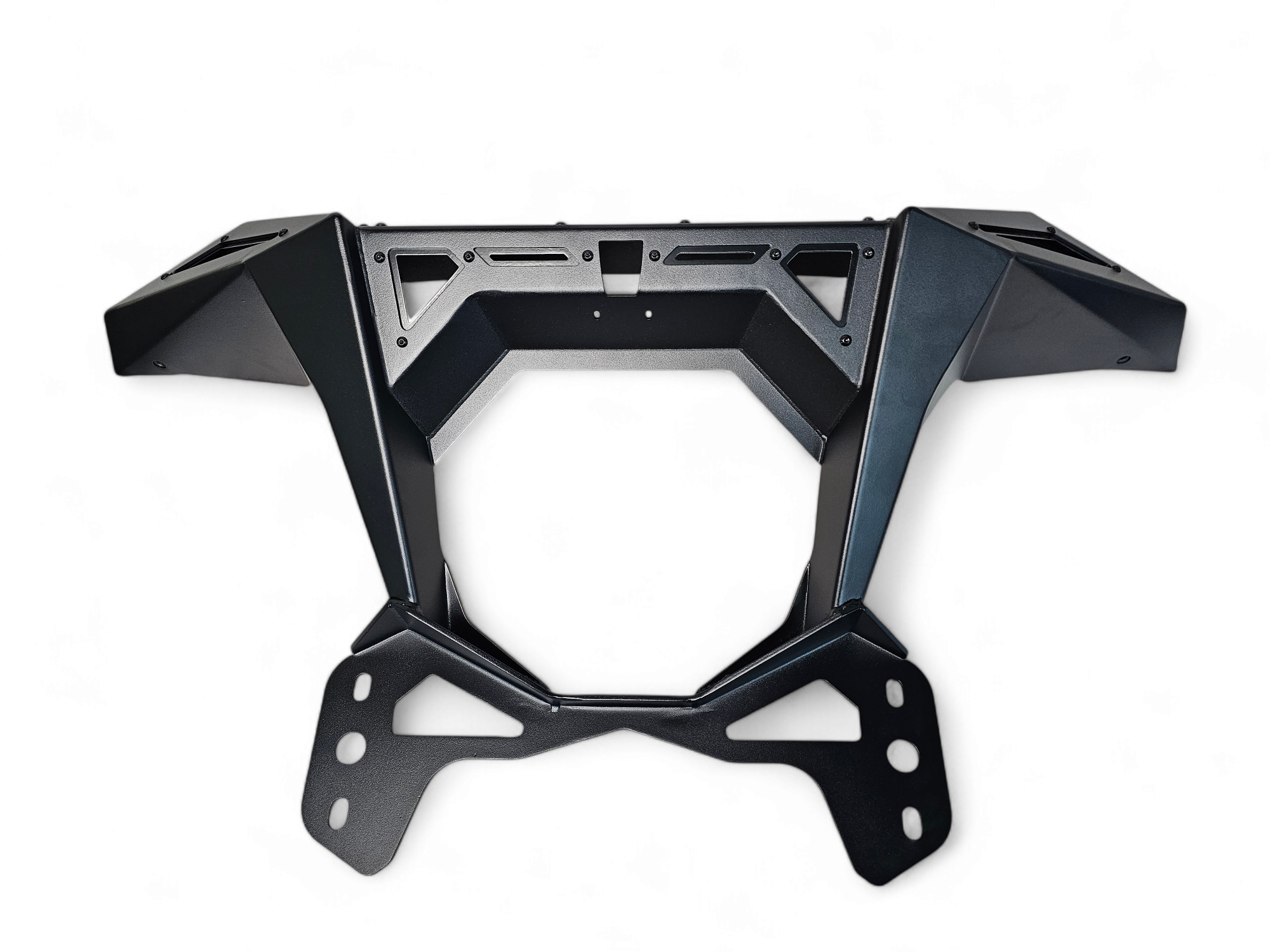 Complete bolt-on hardware kit for Can-Am Maverick R Rear Volt Bumper showing included bolts, washers, and mounting nuts laid out before installation