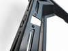 Detail of backup camera relocation slot and mounting hardware on Can-Am Maverick R Rear Volt Bumper showing factory camera fitment provision