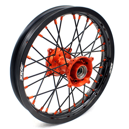 KKE 19"*1.6/16"*1.85 Big Kid's Wheels Rims Set For KTM SX85 2021 2022 2023 2024 Orange Nipples & Black Spokes