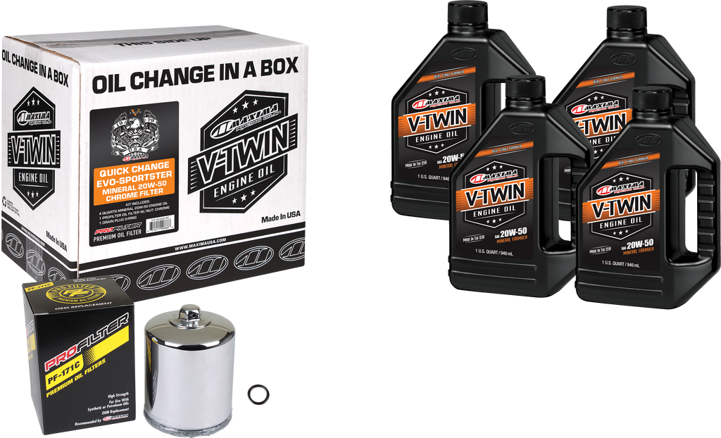 V Twin Oil Change Kit Evo Mineral Chrome Filer
