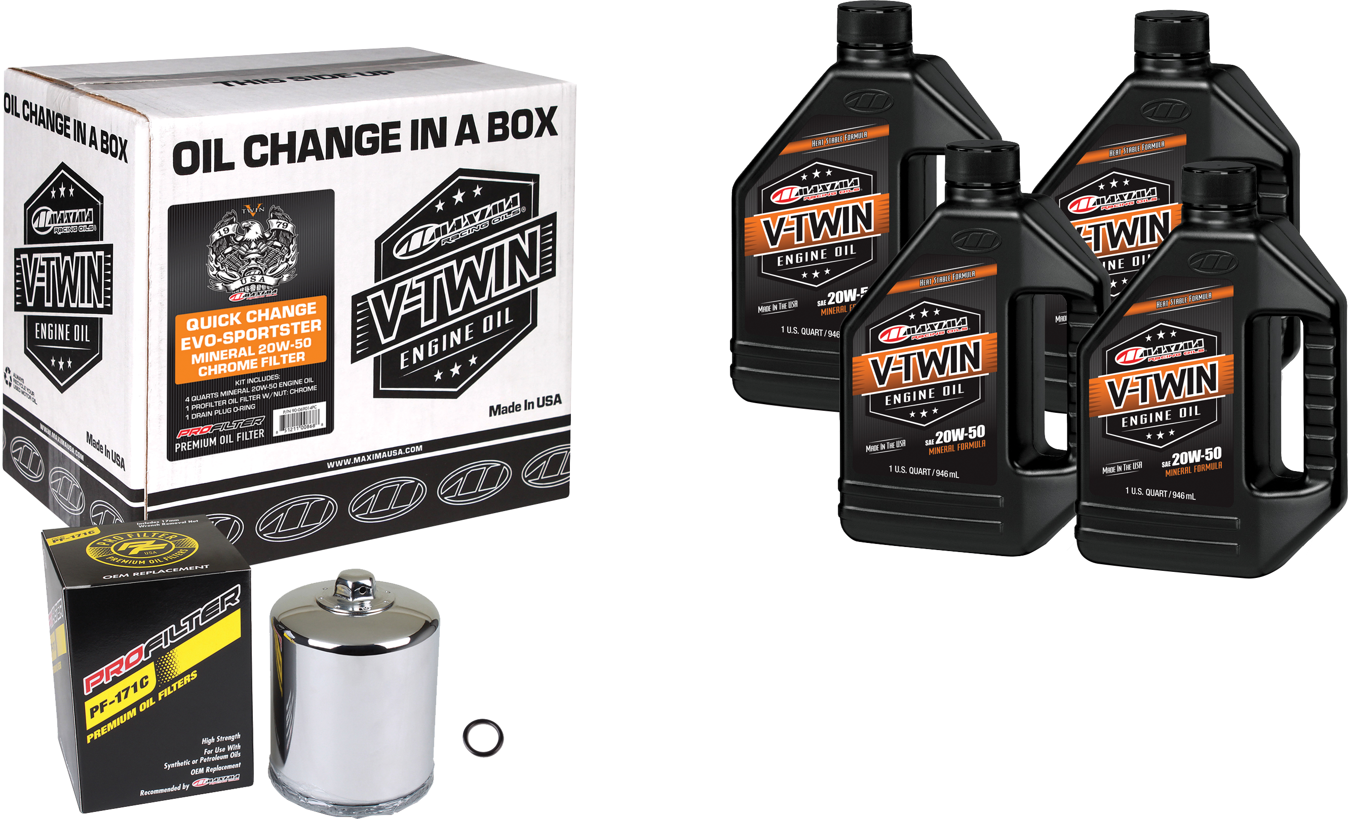 V Twin Oil Change Kit Evo Mineral Chrome Filer