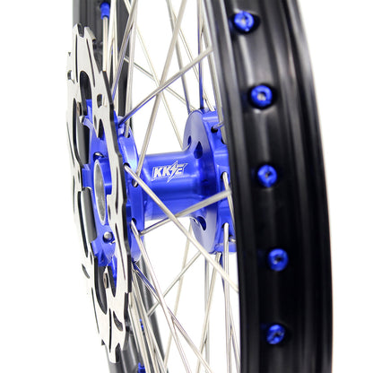KKE 21"&18" Enduro Diretibke Wheels For YAMAHA YZ125 YZ250 1999-2016 YZ250F YZ450F 2003-2015 Blue Nipples With Disc