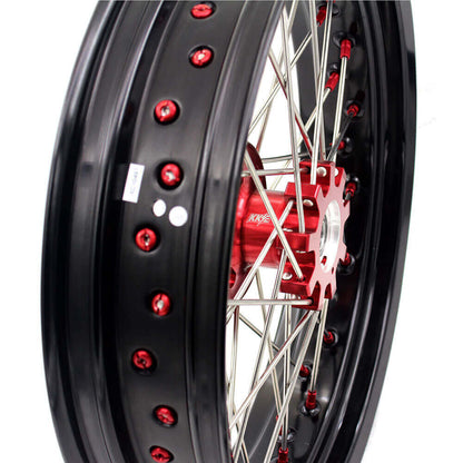 KKE 17 Inch OEM Size Supermoto Wheels for Honda XR650L 1993-2024 Red Nipple