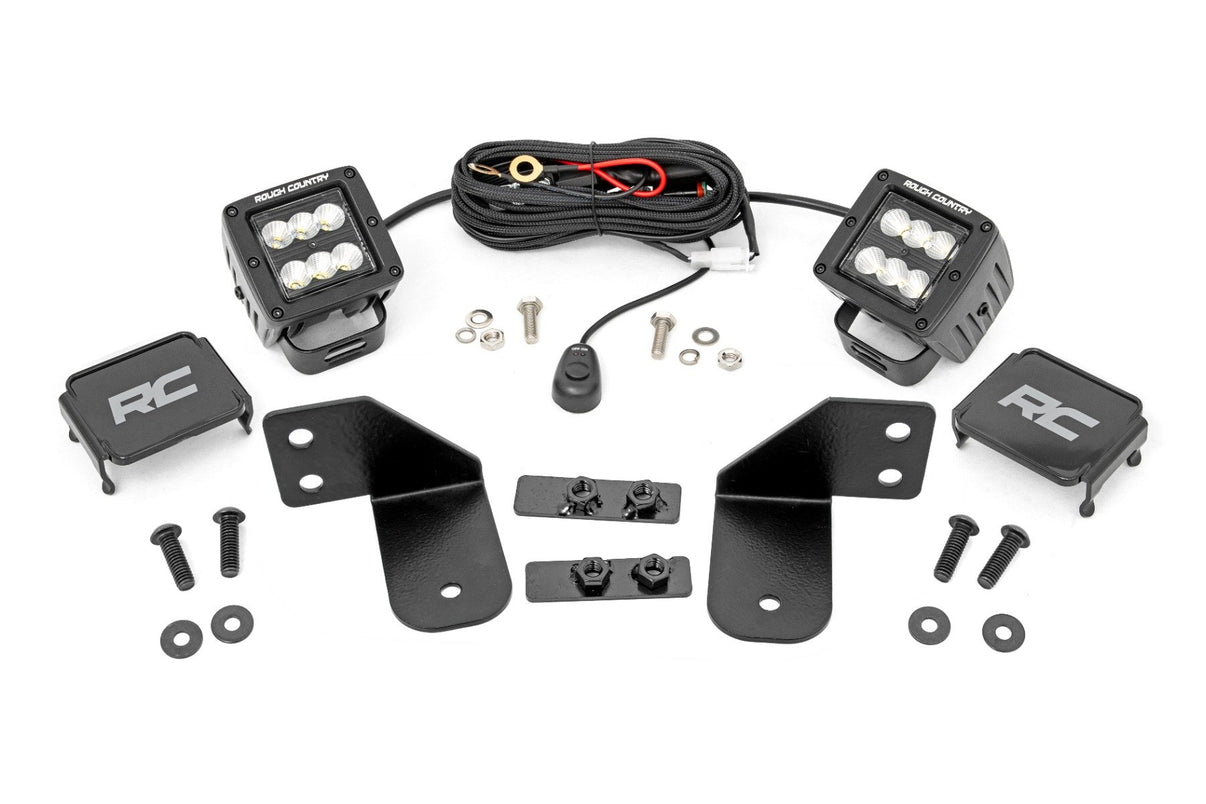 LED Light | RR Cage Mount | 2" Black Flood Pair | Polaris Ranger 1000/Ranger XP 900/1000 | 93145