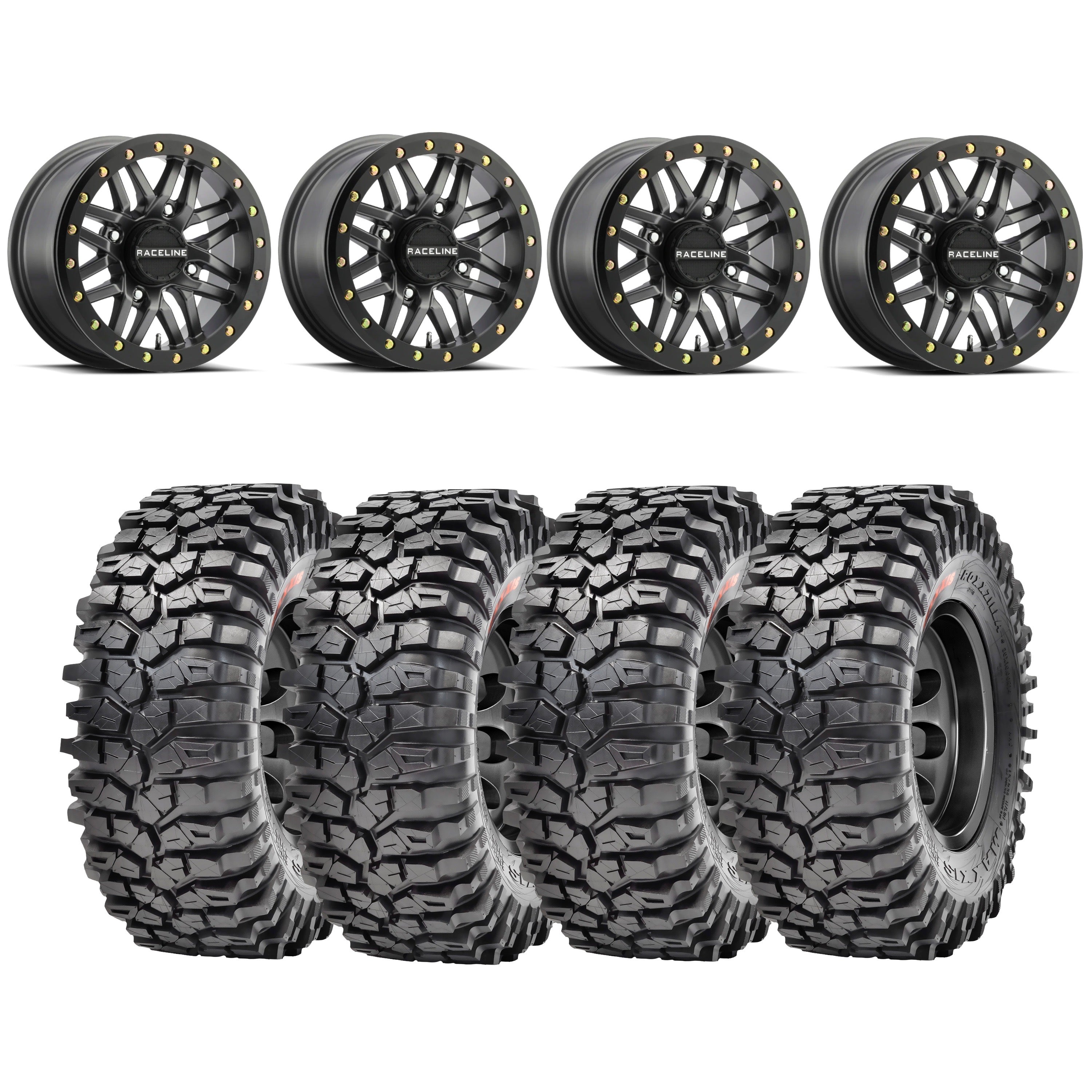 Raceline Ryno Beadlock Wheels + Maxxis Roxxzilla Tires (Mounted