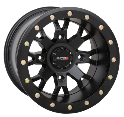 System 3 SB4 15x10 Matte Black Beadlock Wheels + Journey Rock Poison tires (Mounted Kit) – 4x137 | Fits Can-Am X3, Commander, Honda Talon