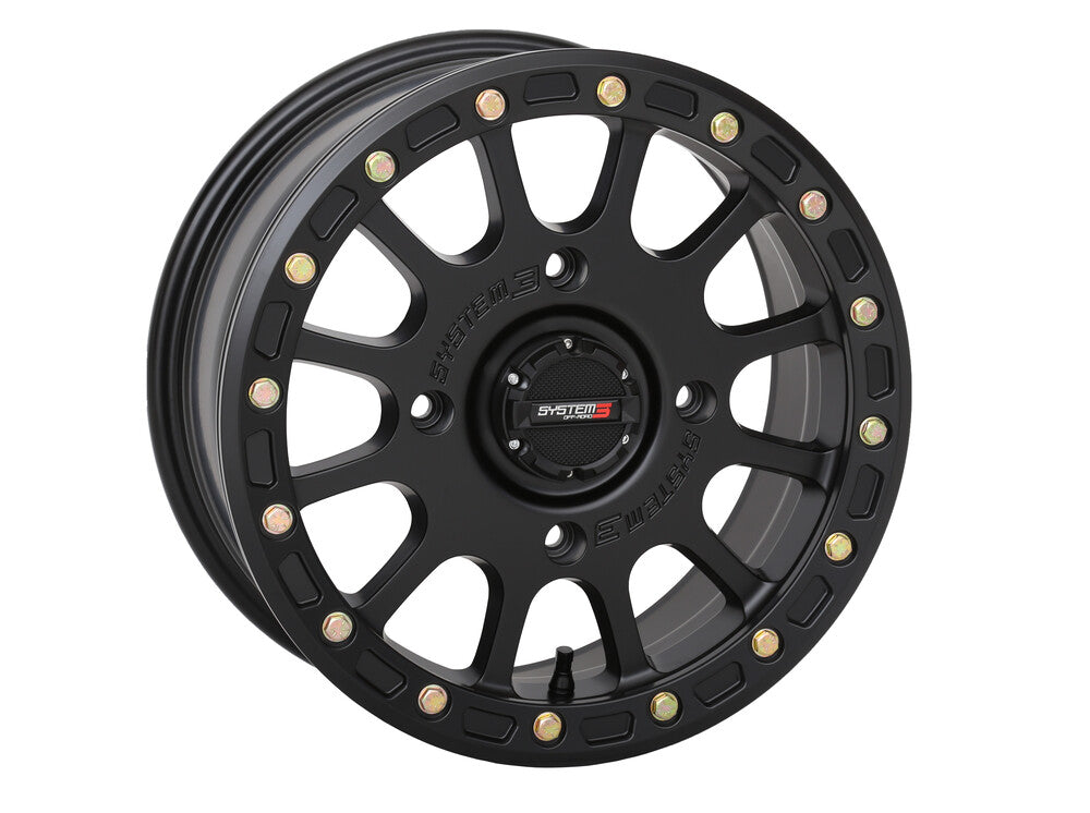ブラックボルト デラックス 3BOX System 3 SB5 Beadlock Wheels Matte Black Mounted on Maxxis