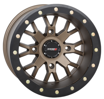 System 3 SB4 15x10 Bronze Beadlock Wheels + Journey Rock Poison tires (Mounted Kit) – 4x137 | Fits Can-Am X3, Commander, Honda Talon | Wide Stance Setup