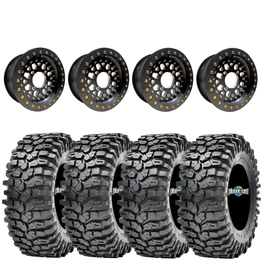 MRT Tail Gunner Beadlock Wheels Mounted on Maxxis Roxxzilla – UTV Wheel & Tire Kit