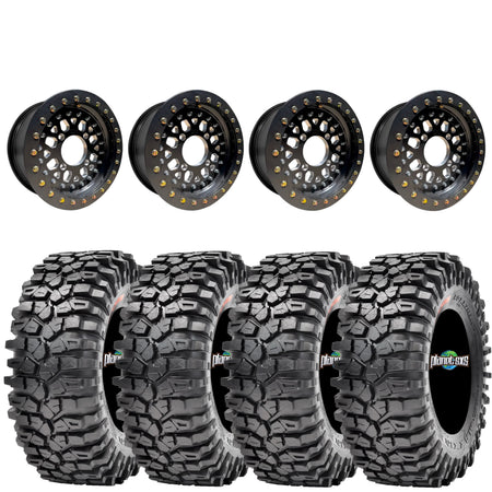 MRT Tail Gunner Beadlock Wheels Mounted on Maxxis Roxxzilla – UTV Wheel & Tire Kit