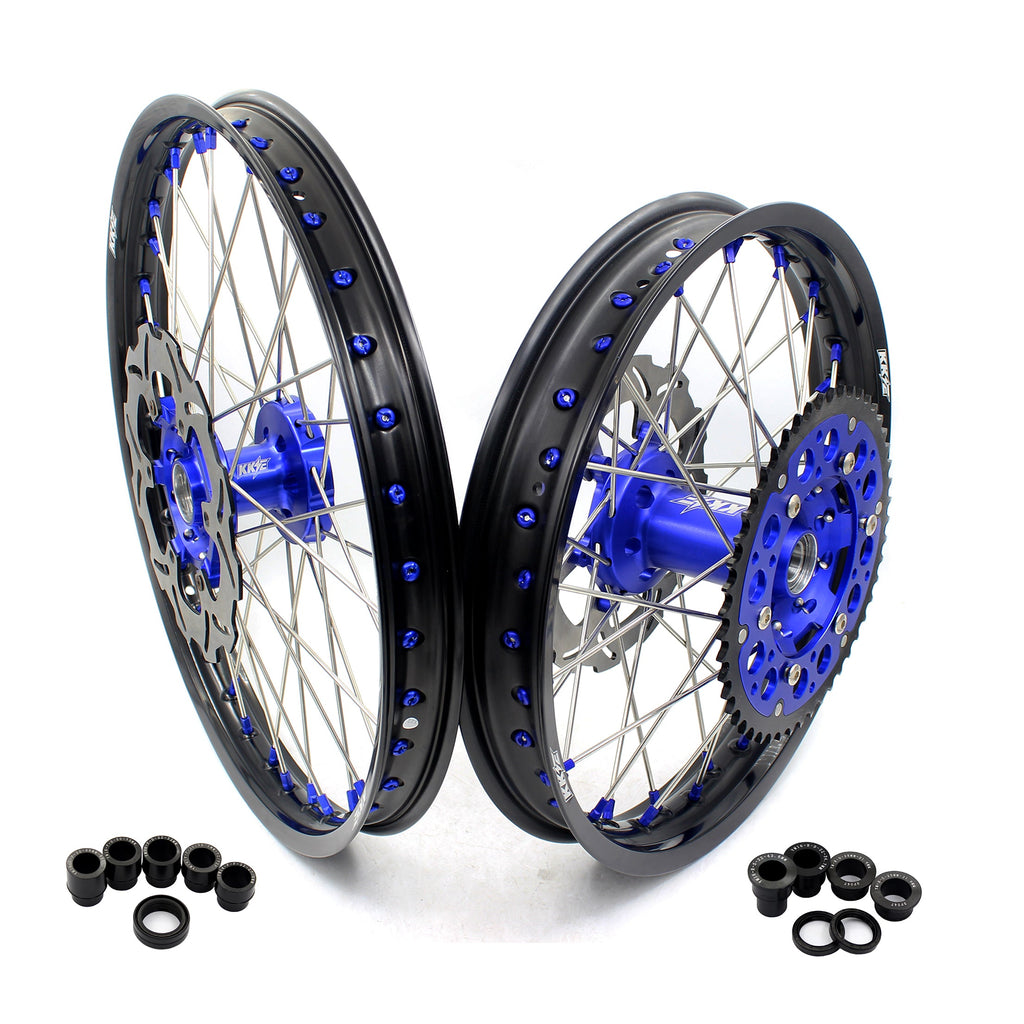 KKE 21"&18" Enduro Diretibke Wheels For YAMAHA YZ125 YZ250 1999-2016 YZ250F YZ450F 2003-2015 Blue Nipples With Disc