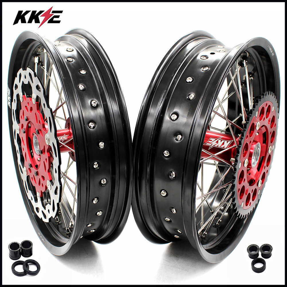 KKE 17 inch Supermoto Wheels Rims for HONDA XR650L 1993-2025 Red Hub Discs