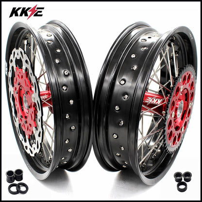 KKE 17 inch Supermoto Wheels Rims for HONDA XR650L 1993-2025 Red Hub Discs