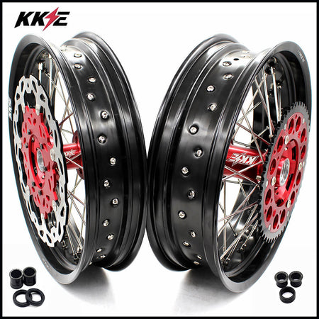 KKE 17 inch Supermoto Wheels Rims for HONDA XR650L 1993-2025 Red Hub Discs