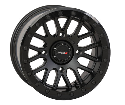 System 3 SB9 Matte Black 15x9 10mm offset Maxxis Rampage kit