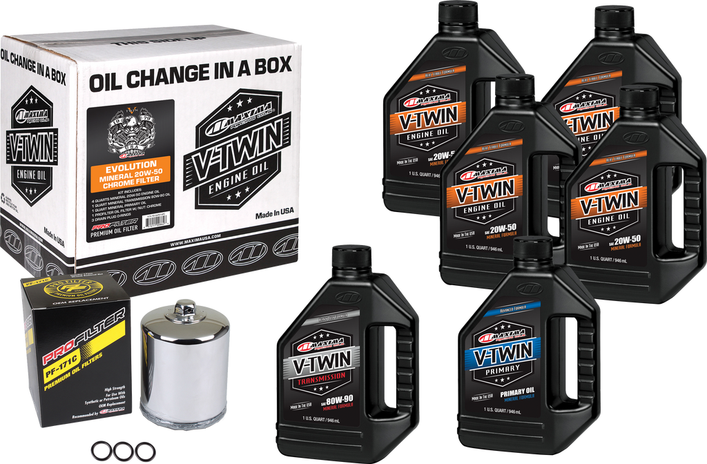 V Twin Oil Change Kit Mineral Evo Chrome Filer