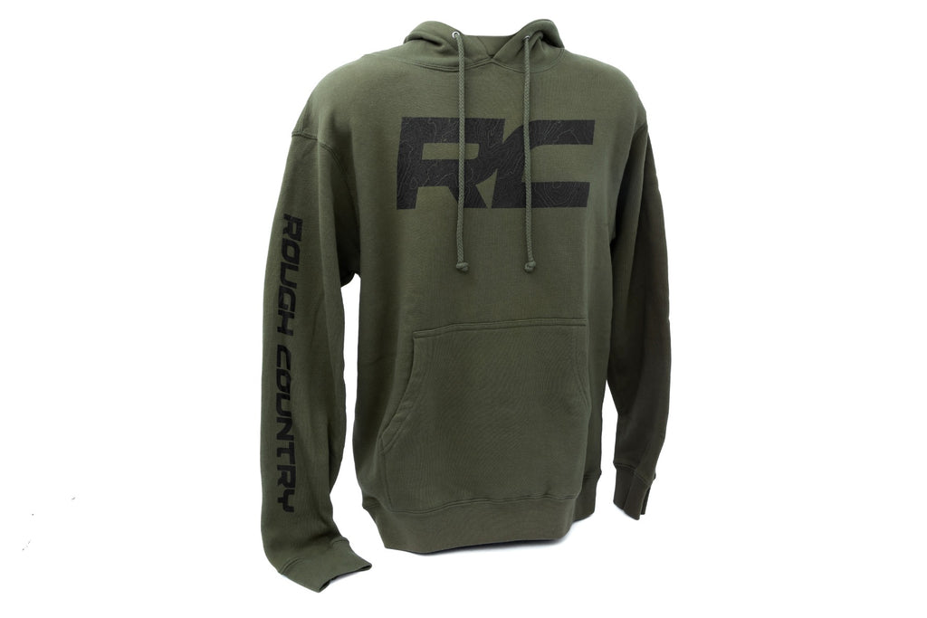 Rough Country | Rough Country Hoodie | RC Topographical Sleeve | Army Green | 3XL | 940963XL