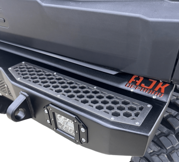 Polaris Xpedition Rear Bumper by AJK Offroad Close Up of Right Side with AJK Offroad Logo
