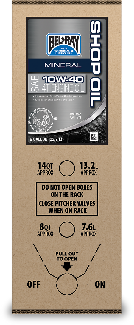Bel-Ray Mineral Engine Oil 10W40 - 6 Gallon Bib (Part No. 301290150033)