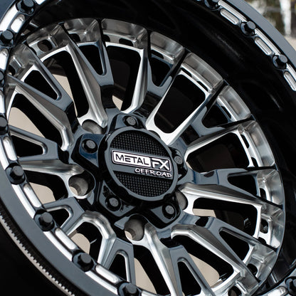 Metal FX Slayer R Beadlock (15x10) Gloss Black/Machined on Journey Rock Poison tires – 5x4.5 Bolt Pattern