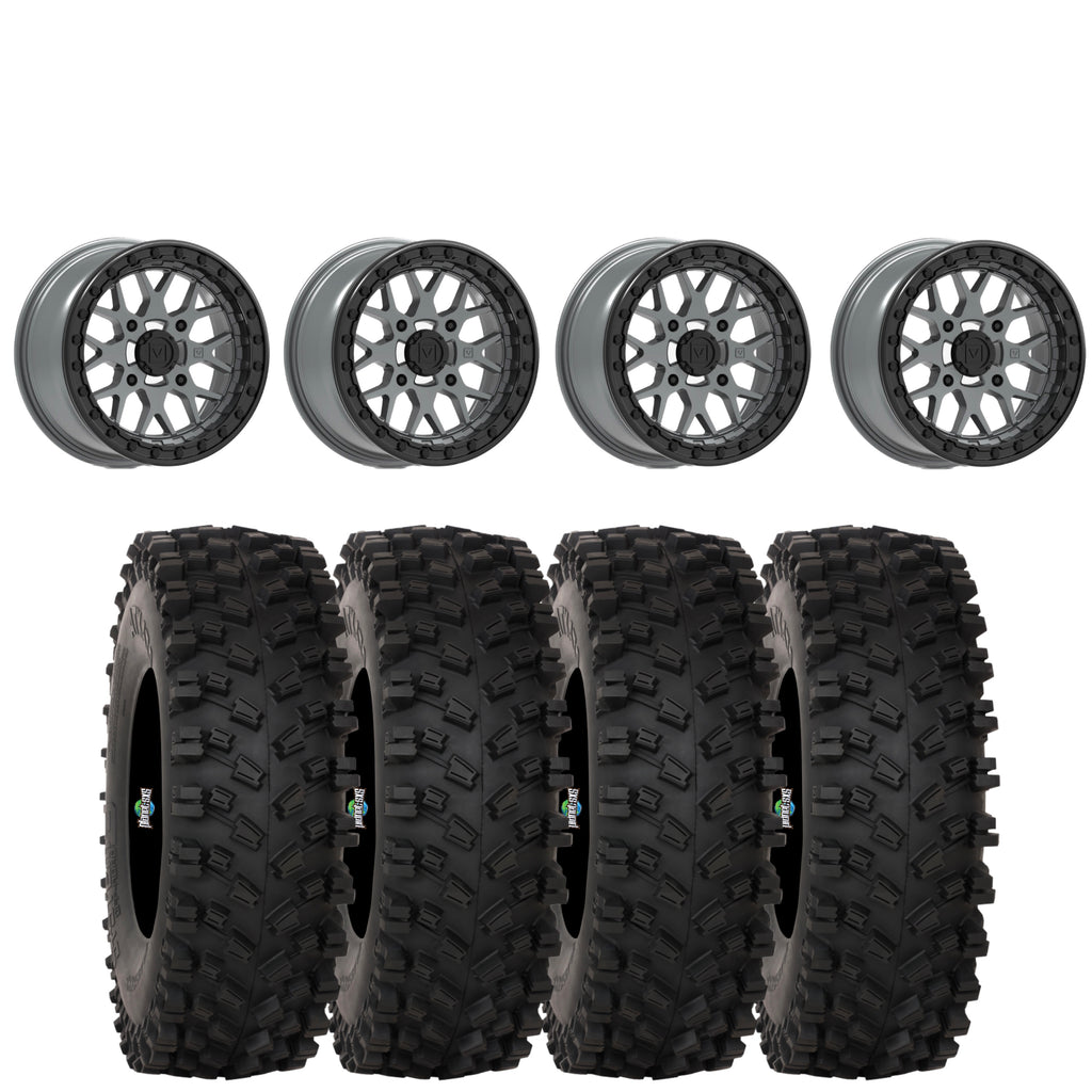 Valor Offroad V07 Satin Graphite Beadlock Wheels on System 3 ATX470 Tires – UTV Wheel & Tire Kit 4/137
