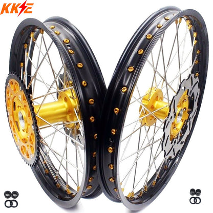 KKE 21 & 19 MX Rims for Suzuki RMZ250 2007-2025 RMZ450 2005-2025 Gold Nipple