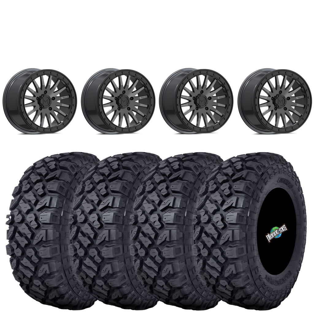 Valor Offroad V06 Brushed Gunmetal Beadlocks mounted on 32x10-15 Kenda Klever XT