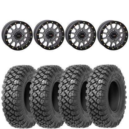 System 3 SB5 Beadlock Wheels Gunmetal Gray on Valor Alpha Tires – UTV Wheel & Tire Kit (Set of 4) 4/137