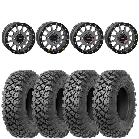 System 3 SB5 Beadlock Wheels Gunmetal Gray on Valor Alpha Tires – UTV Wheel & Tire Kit (Set of 4) 4/137