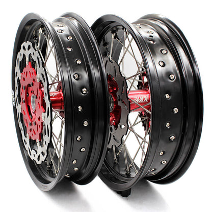 KKE 17 inch Supermoto Wheels Rims for HONDA XR650L 1993-2025 Red Hub Discs