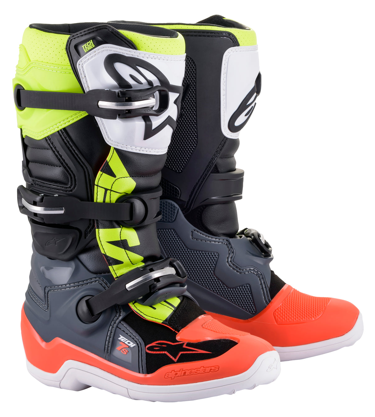 Tech 7s Boots Dark Grey/ Red Fluo/Yellow Fluo Sz 05