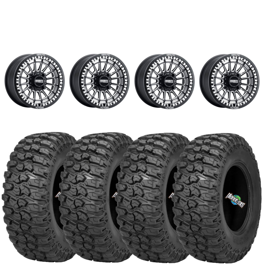Metal FX Delta Beadlock Wheels (Black Contrast Cut) on Sedona Trail Saw Tires – UTV Wheel & Tire Kit