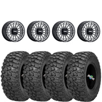 Metal FX Delta Beadlock Wheels (Black Contrast Cut) on Sedona Trail Saw Tires – UTV Wheel & Tire Kit