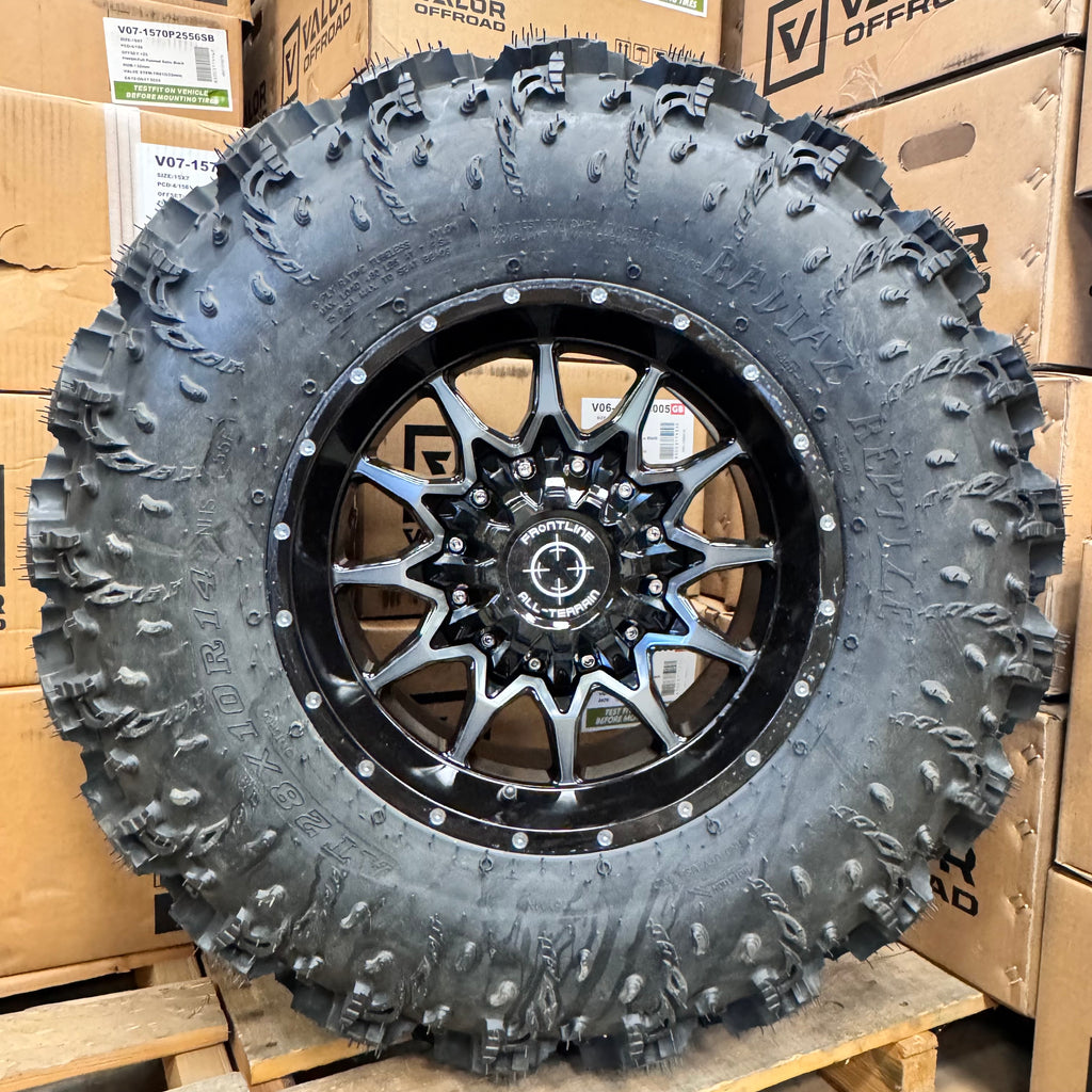 Frontline 762 Gloss Dark Tint 4/110 mounted on Interco Reptile tires Set of 4