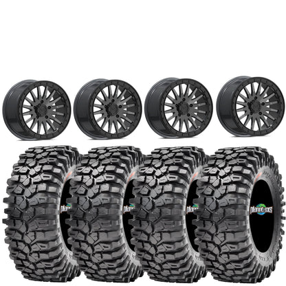 Valor V06 Beadlock Wheels + Maxxis Roxxzilla Tires (Mounted Kit) – 15x8 | Fits UTVs with 5/4.5 Bolt Pattern