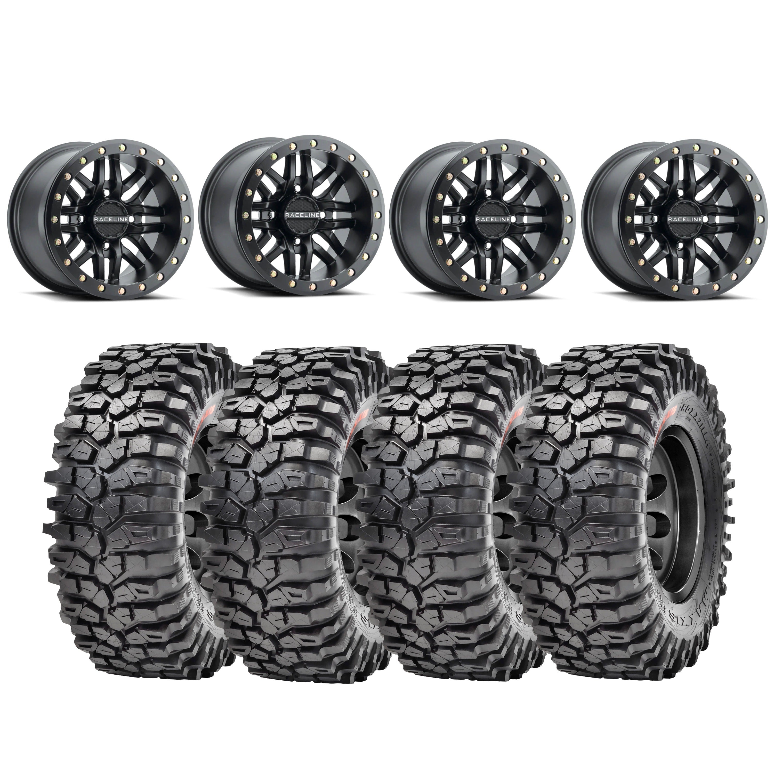 Raceline Ryno Beadlock Wheels + Maxxis Roxxzilla Tires (Mounted