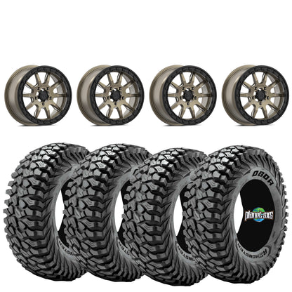 Valor V15 Bronze Beadlock Wheels + Journey Rock Poison tires (Mounted Kit) – Fits UTVs with 5/4.5 Bolt Pattern