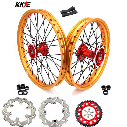 KKE 21" 19" Cast Red Hubs Billet Gold Rims For HONDA CR125R 1995-1997 CR250R 1995-1996