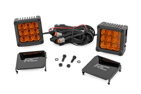 4 Inch Chrome Series LED Amber Light Pods | Square | Amber DRL | Pair | 70905ADRL