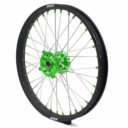 KKE 21 & 19 MX Wheels for Kawasaki KX250F 2019 and 2021 Green Nipple(2020 Excluded)