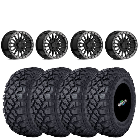 Valor Offroad V06 Gloss Black Beadlocks mounted on 32x10-15 Kenda Klever XT