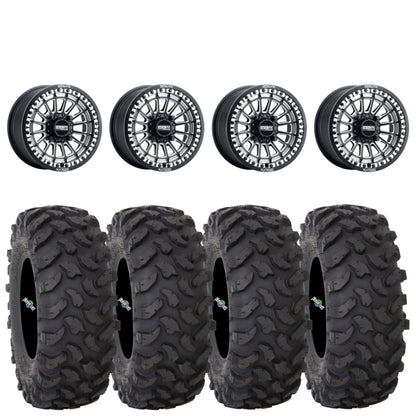 Metal FX Delta Beadlock Wheels (Black Contrast Cut) on System 3 XTR370 Tires – UTV Wheel & Tire Kit